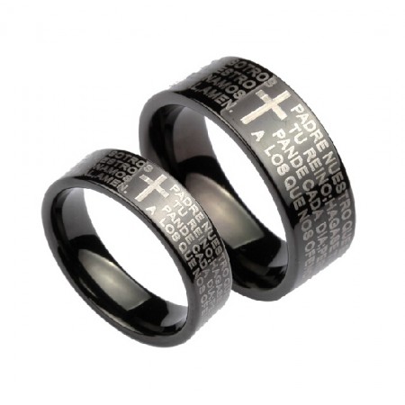 Bible And Cross Tungsten Rings For Lovers Wide Black Lover Rings(Price For a Pair)