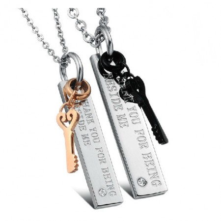 Soul Of Keys Lover Titanium Steel Necklaces For Couples Engravable(Price For A Pair)