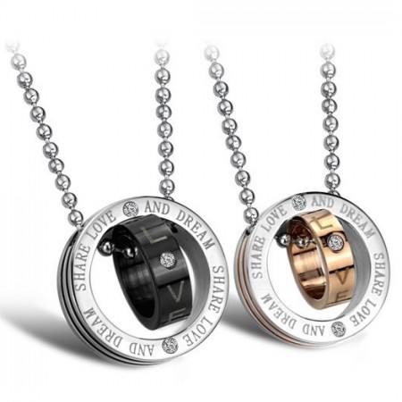 Cubic Zirconia Inlaid Titanium Steel Engravable Lover Necklace(Price For A Pair)