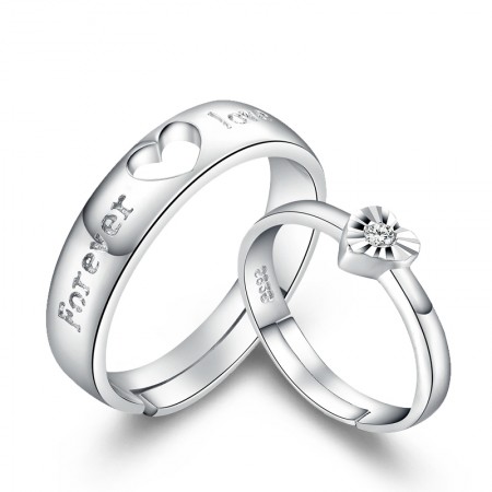 "Forever Love" Unique 925 Sterling Silver Lover's Heart Couple Rings (Price For a Pair)