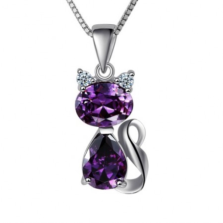 New Fashion Lovely Little Cat Amethyst Women's Sterling Silver Necklace