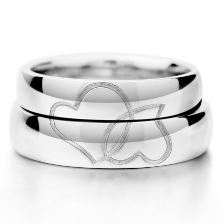 Romantic Lover's Heart Shape 925 Sterling Silver White Gold Plated Couple Rings (Price For a Pair)