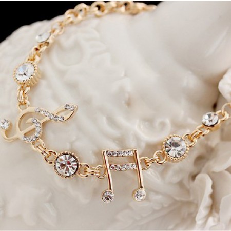 Exquisite Musical Note Crystal Alloy Gold Plated Women's Bracelet