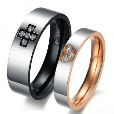 New Korea Style 316L Titanium Steel Crystal Couple Rings (Price For a Pair)