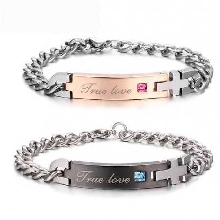 New Simple Style Stainless Steel Cross 'True Love' Engraved Couple Bracelet(Price For a Pair)