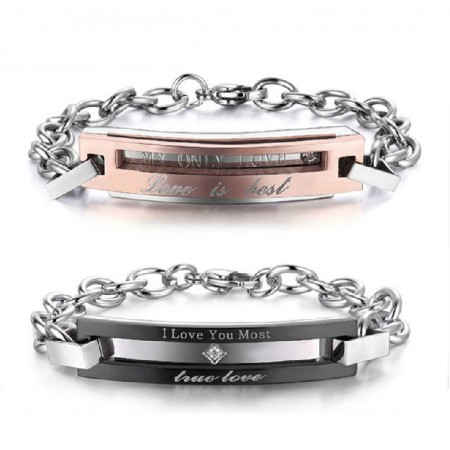 New Fashion Love Theme Personalized Titanium Steel Lover Bracelets (Free Engraving) (Price For a Pair)