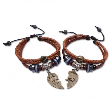 Punk Style "I Love You" Match Heart Lover's Leather Bracelets (Price For a Pair)