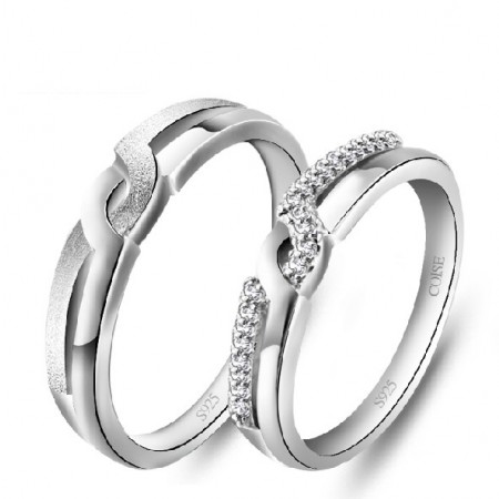 Fashion New Cubic Zirconia 925 Sterling Silver White Gold Plated Lovers Rings