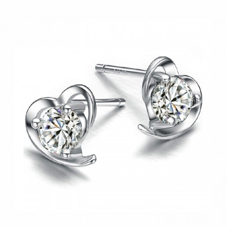 Sterling Silver Heart Shape Earrings With Rich Cut Crystal