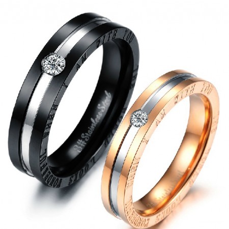 Titanium Simple Fashion With Crystal Lover's Rings(Price For A Pair)