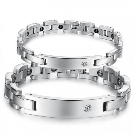 Silver Color Track Chain Style Titanium Lover's Bracelet(Price For A Pair)