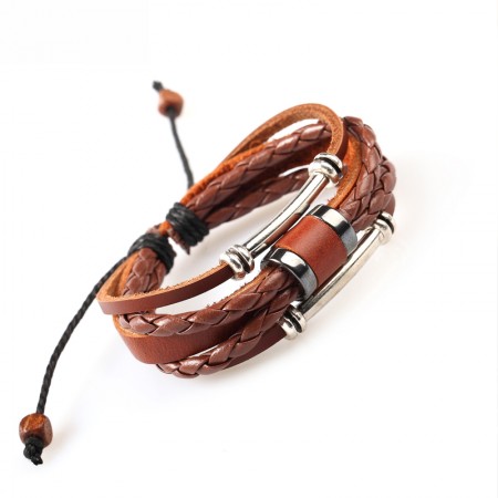 Cool Braided Cattlehide Rope And Belt With Alloy Decorations Man's Bracelet