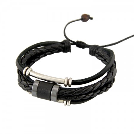 Punk Fashion Stack Up Leather Rope With Alloy Decorations Man's Bracelet