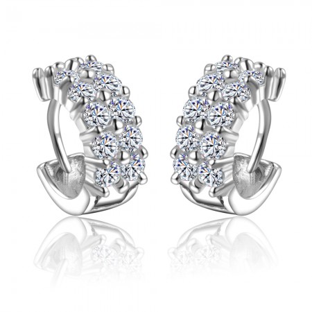 Elegant Polished Sterling Silver And Shining Rhinestone Woman's Clip Earrings