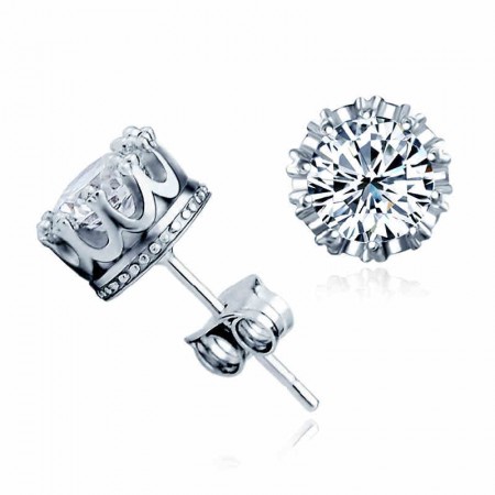 Sparking Prong Solitaire Crystal Sterling Silver Stud Earrings