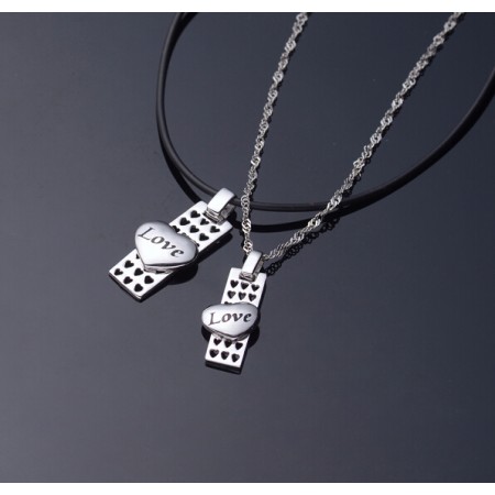 Platinum Plated Plate And Love Heart Lover's Sterling Silver Necklaces(Price For A Pair)
