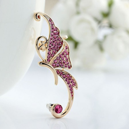 Beautiful And Gorgeous Butterfly Fairy With Rhinestone Inlaid 18K Gold Plated Alloy Single Stud Woman's Ear Cuff