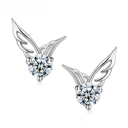 Elegant Angel's Wings With Solitaire Cupid Cut Crystal Woman's Stud Earrings
