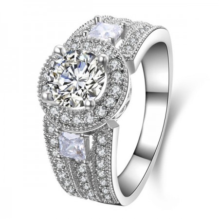 Gorgeous 925 Sterling Silver Round CZ Women Engagement/Wedding Ring