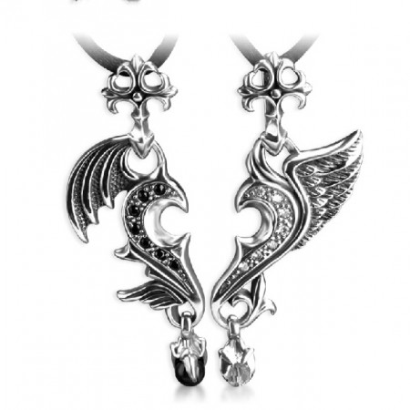 True Love Of Angel And Devil 925 Sterling Silver Couple Necklace(Price For a Pair)