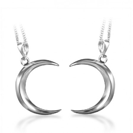 925 Sterling Silver Crescent Moon Couple Necklace(Price For a Pair)