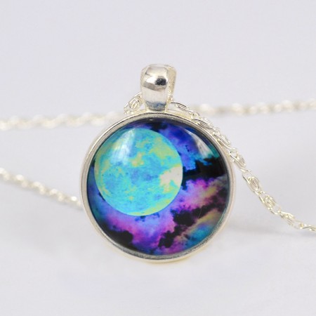 Beautiful Nebula Pattern Time Gemstone Necklace