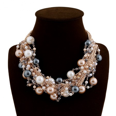 European Fashion Multilayer Colorful Pearls Statement Necklace