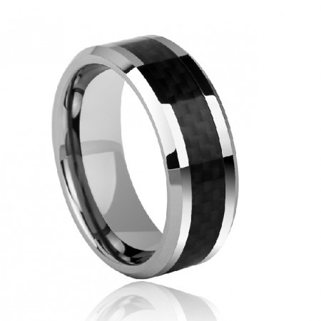 Simple Design Stylish Black Carbon Fiber Box Tungsten Gold Men's Ring