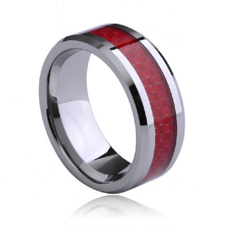 Stylish and Exquisite Red Carbon Fiber Box Tungsten Gold Men's Lucky Ring