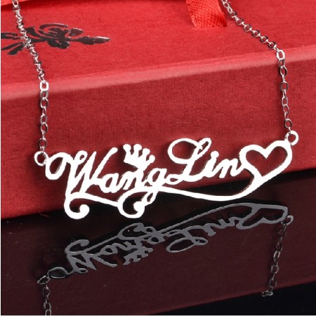 Feminine Pair of Customized Sterling Silver Women's Personalized  Monogram Necklace