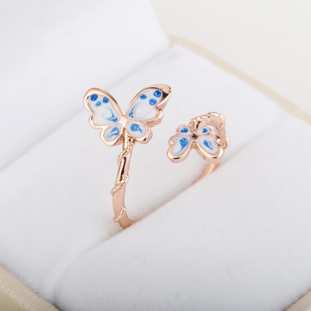 Vintage Korean Style 18K Gold Planted Women's Butterfly Ring