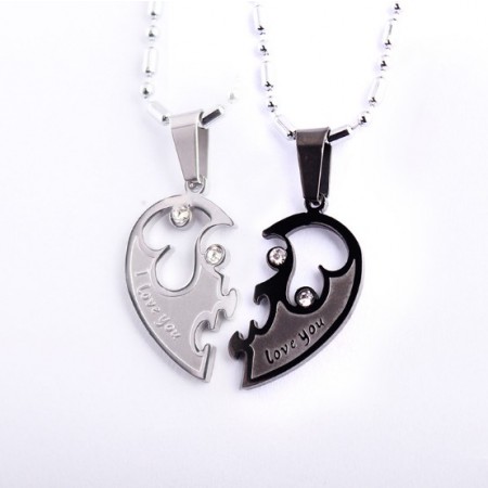 Glittering Stitching Design 'I Love You' Lover's Titanium Necklace, (Price For A Pair)