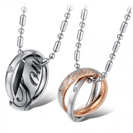 Simple Cool Rings Style Pendant Stainless Steel Lover's Necklaces(Price For A Pair)