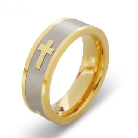 Cross Pattern Titanium Steel Gold Plated Ring For Men And Women Engravable