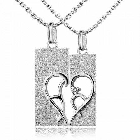 Personality heart 925 silver necklace couple