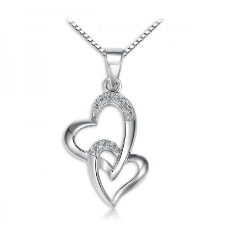 Fashion double heart 925 silver necklace
