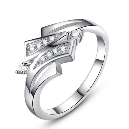 Women's Platinum Plated Ring With Top Cubic Zirconia Inlaid