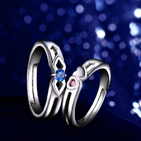 Adjustable Red Blue Corundum Cupid s Arrow 925 Sterling Silver Lover Ring Love Rings