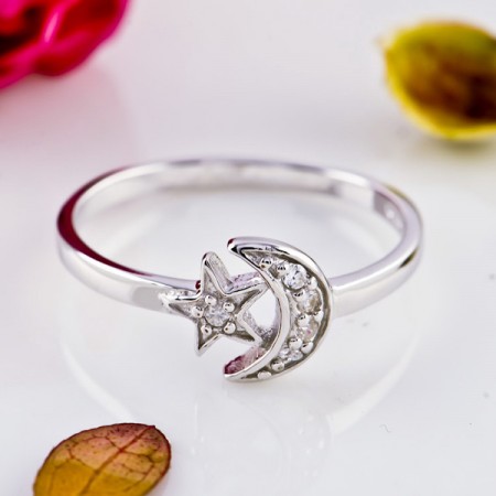 Cute Star And Moon 925 Sterling Silver Ring For Women