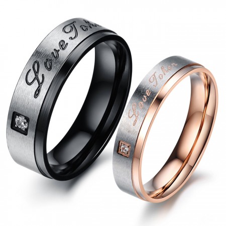 " Love Taken " Titanium Steel Lover Rings With CZ Inlaid