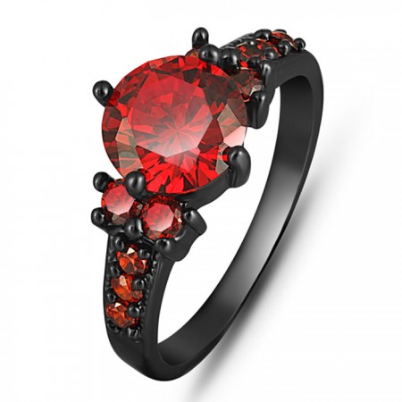 Amazing Round Cut Ruby Black Gold Plated Engagement / Wedding Ring For Women