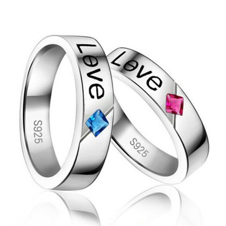 Nature Cubic Ruby/Sapphire Lover's Sterling Silver Band Rings(Price For A Pair)