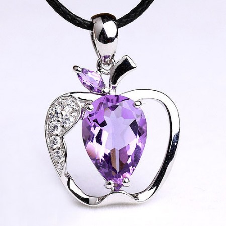 925 Sterling Silve Apple Pendant With Natural Amethyst