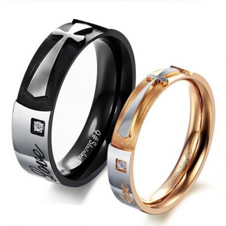 Cross Love Titanium Steel Lover Rings Affordable Rings For Couples(Price For a Pair)