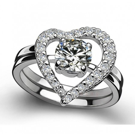 Romantic Heart Shape Diamond With Crystal Wedding Ring