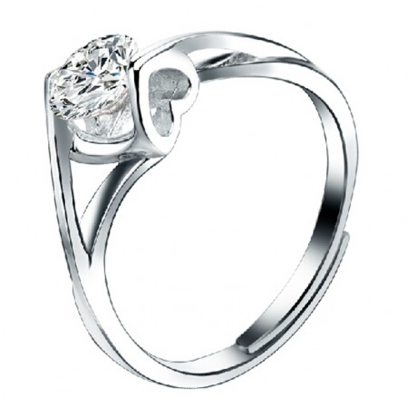 Adjustable CZ Inlaid 925 Sterling Silver Ring With Heart Element