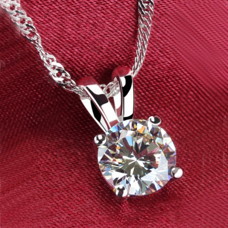 Exquisite Round SONA Diamond Pendant Platinum Plated 925 Sterling Silver Necklace