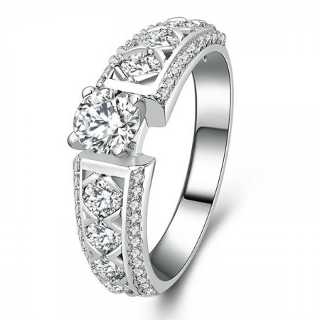 Shiny Cubic Zirconia 925 Sterling Silver Engagement / Wedding Ring