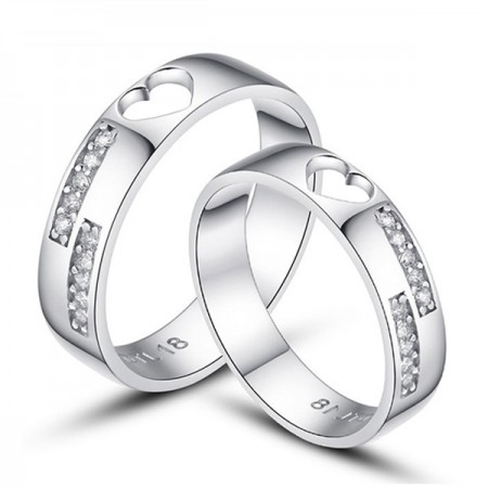 925 Sterling Silver Hollow Out Heart Couples Ring With CZ(Price For a Pair)