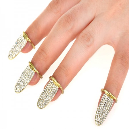 Hot Selling Alloy Rhinestone Inlaid Opening Nail Ring For Women